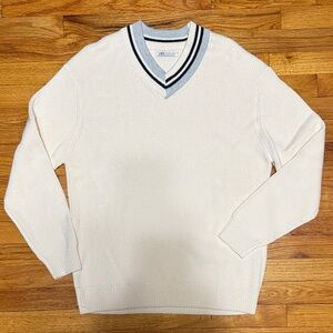 Zara Men's Cream V-Neck Thick Sweater